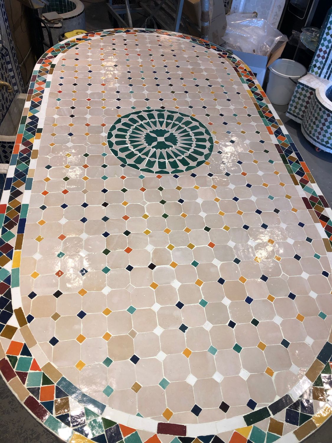 Marokkaanse Mozaiektafel 180 cm Ovaal Inclusief Beste Onderstel en Afwerking ! — detail 6