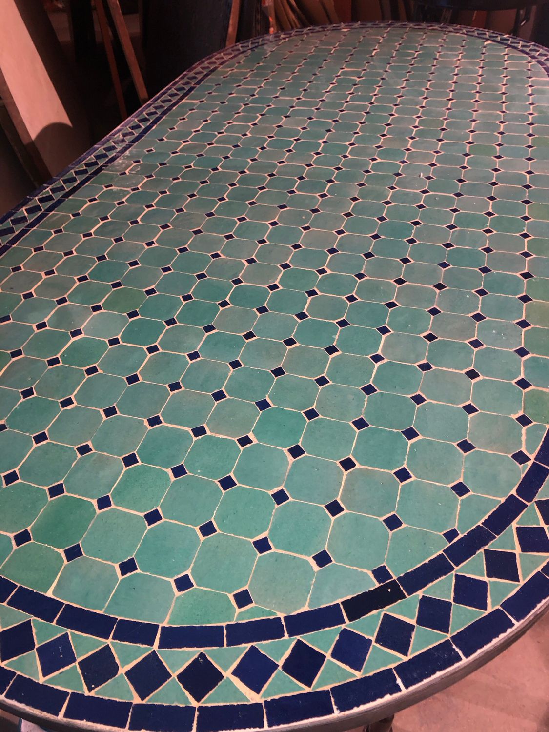 Marokkaanse Mozaiektafel 180 cm Ovaal Inclusief Beste Onderstel en Afwerking ! — detail 5