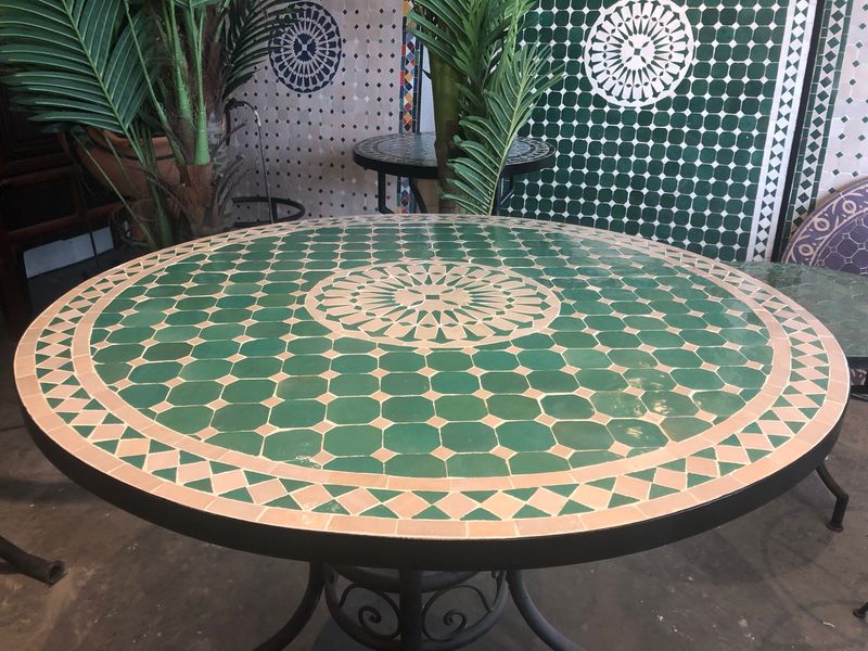 Marokkaanse Mozaiek tafel (blad) Met ROZET 100 cm Zeegroen-Creme