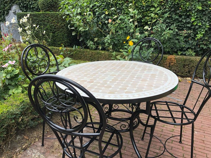 Marokkaanse Mozaiek tafel (blad) 100 cm Creme-wit Handgemaakt nw