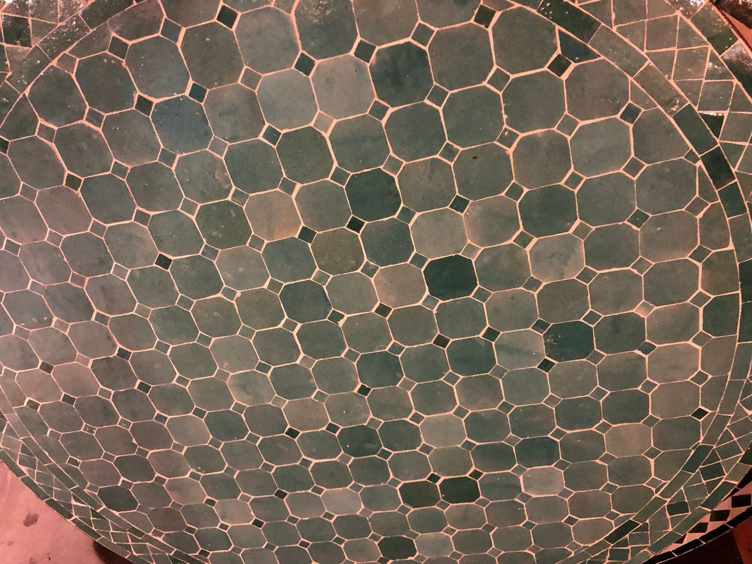 Marokkaanse Mozaiek tafel (blad) 100 cm Zeegroen Uni Handgemaakt nw — detail 2