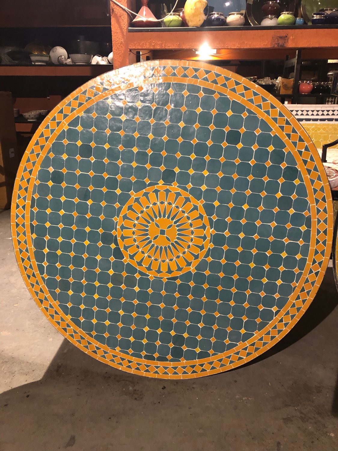 Marokkaanse Mozaiek tafel (blad) Met ROZET 120 cm Lichtblauw -Okergeel Marokkaanse Mozaiek tafel (blad) Met ROZET 120 cm Lichtblauw -Okergeel