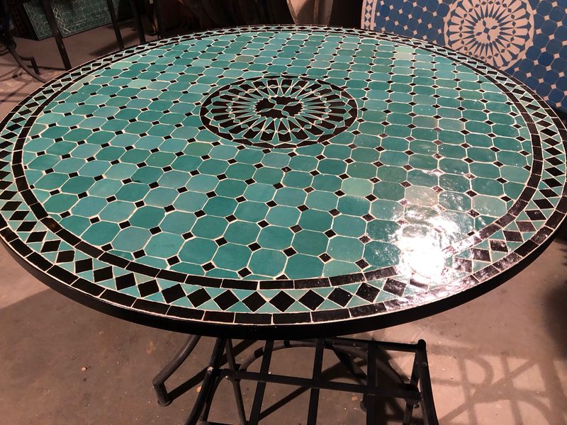 Marokkaanse Mozaiek tafel (blad) Met ROZET 120 cm Zeegroen- Zwart Marokkaanse Mozaiek tafel (blad) Met ROZET 120 cm Zeegroen- Zwart