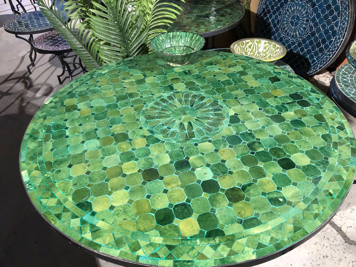 Marokkaanse Mozaiek tafel (blad) Met ROZET  120 cm Tamegroute Groen Nw