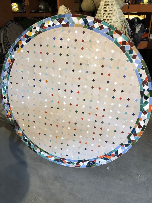 Marokkaanse Mozaiek tafel (blad) 120 cm Creme -Multicolor Nw Marokkaanse Mozaiek tafel (blad) 120 cm Creme -Multicolor Nw
