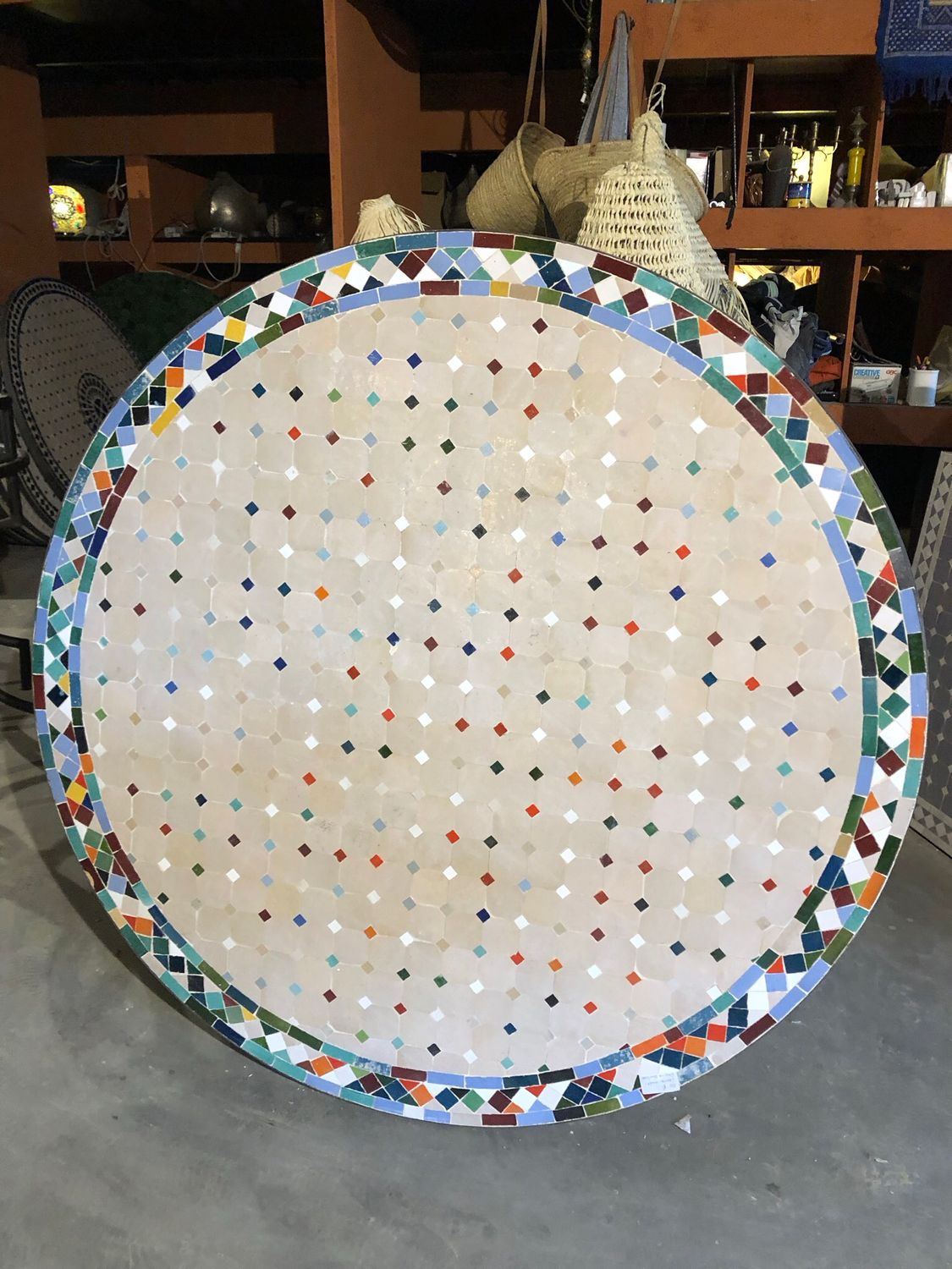 Marokkaanse Mozaiek tafel (blad) 120 cm Creme -Multicolor Nw — detail 2