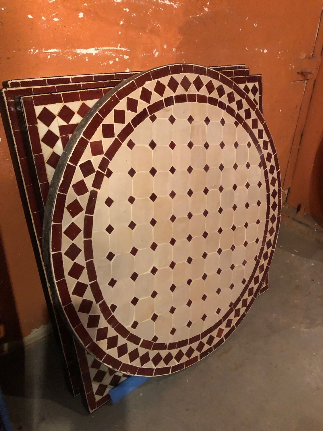 Marokkaanse Mozaiek tafel (blad) 70 cm Creme-Bordeauxrood Handgemaakt