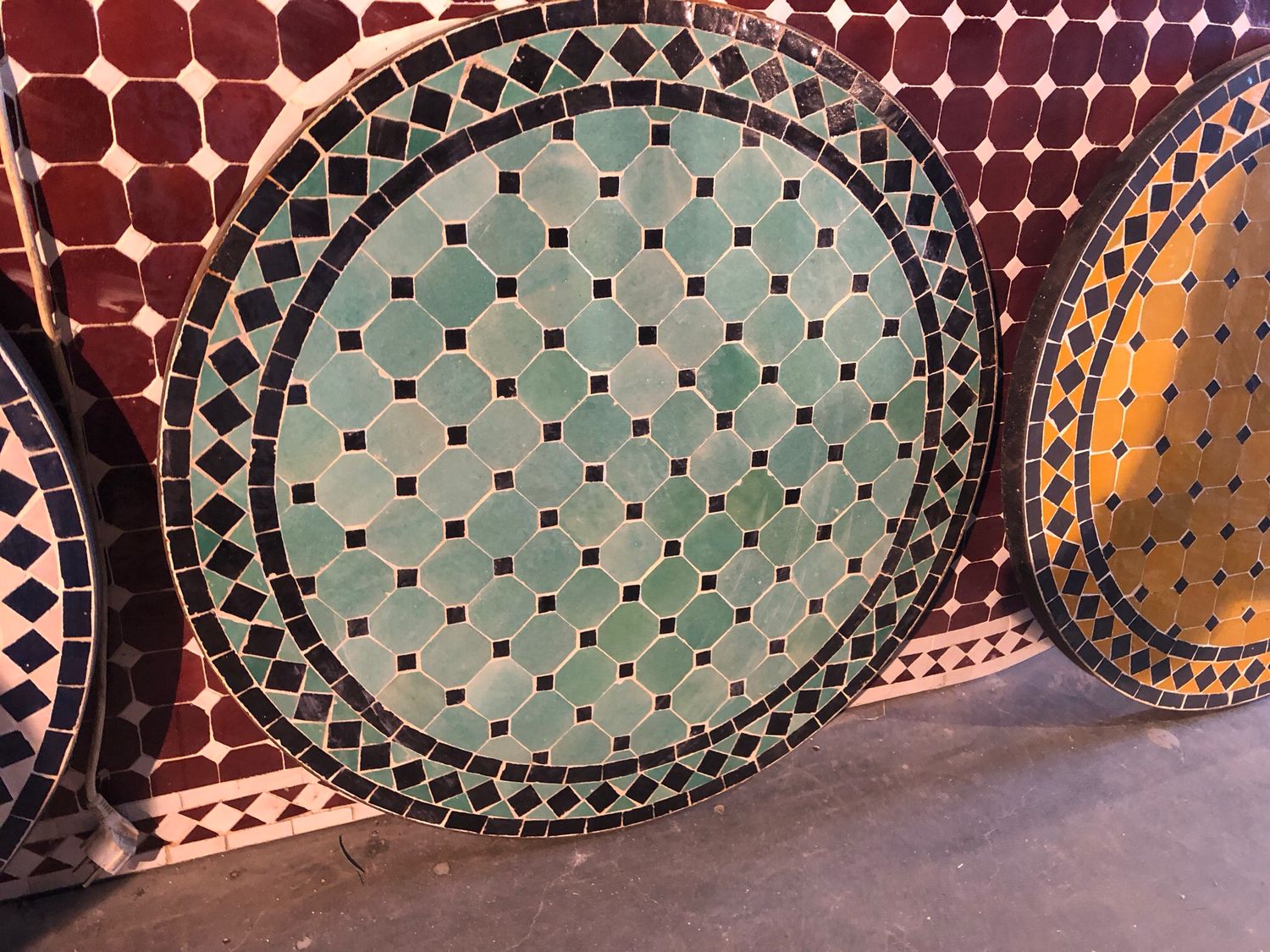 Marokkaanse Mozaiek tafel (blad) 70 cm Zeegroen-Zwart Handgemaakt