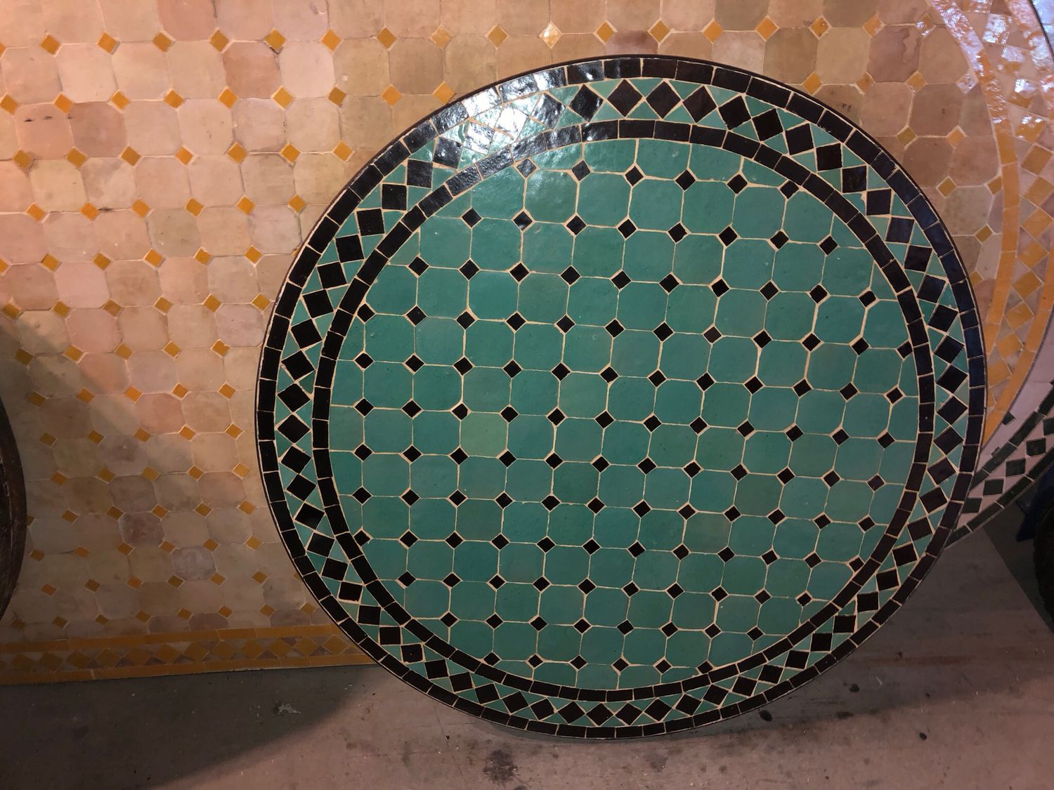 Marokkaanse Mozaiek tafel (blad) 80 cm Zeegroen-Zwart Handgemaakt