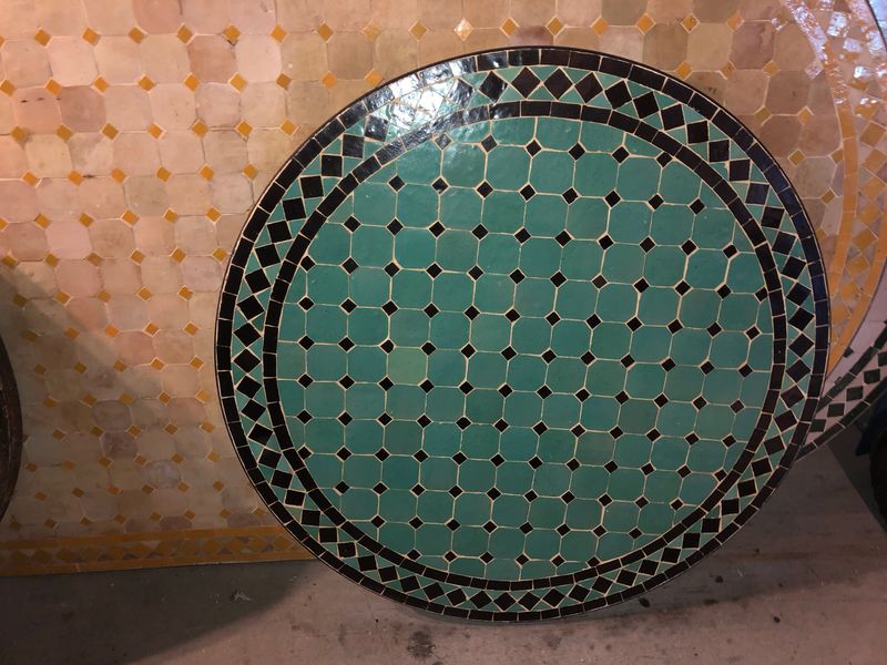 Marokkaanse Mozaiek tafel (blad) 80 cm Zeegroen-Zwart Handgemaakt