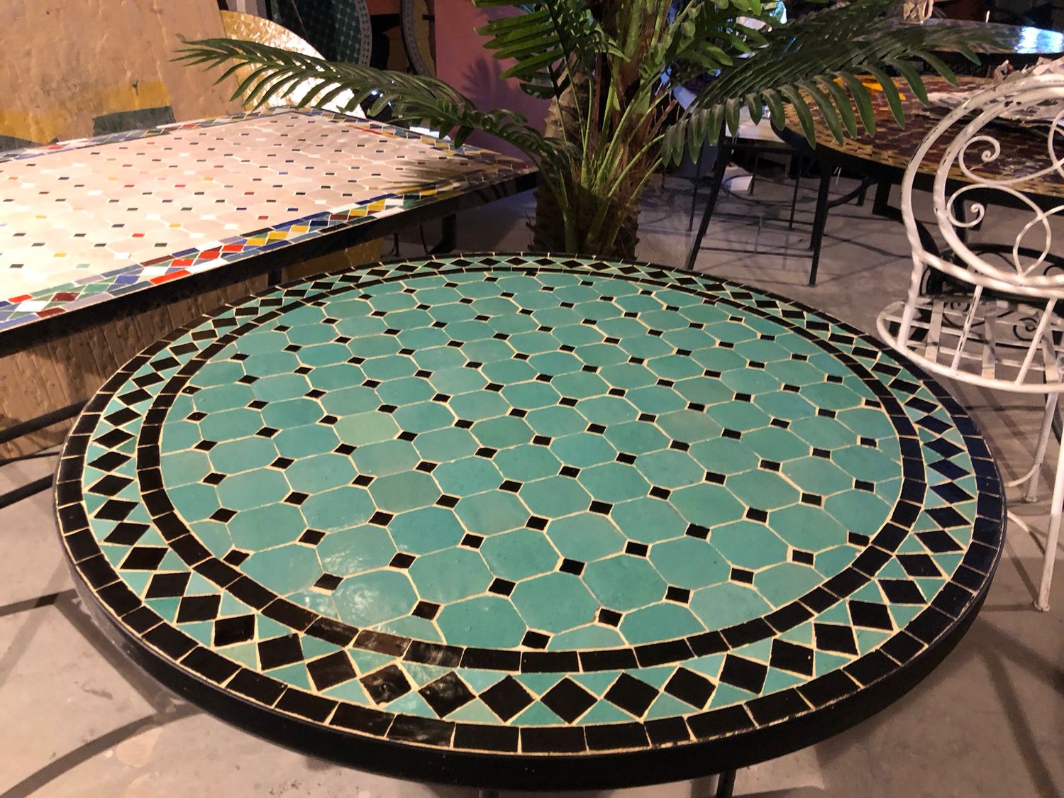 Marokkaanse Mozaiek tafel (blad) 80 cm Zeegroen-Zwart Handgemaakt Marokkaanse Mozaiek tafel (blad) 80 cm Zeegroen-Zwart Handgemaakt