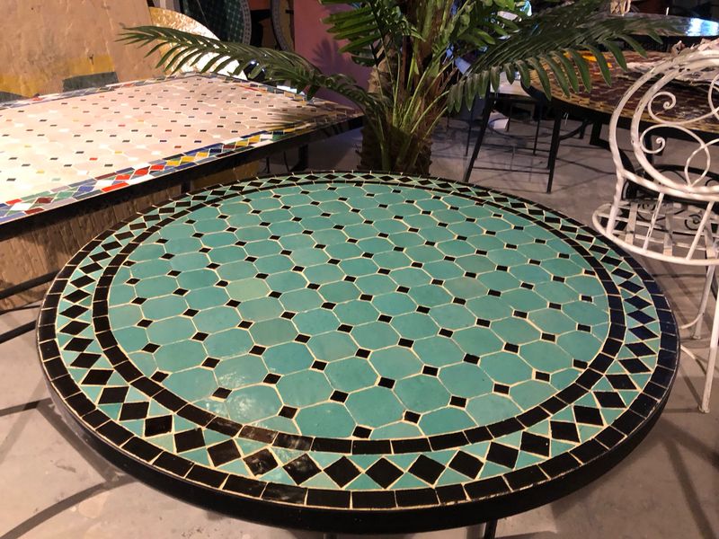 Marokkaanse Mozaiek tafel (blad) 80 cm Zeegroen-Zwart Handgemaakt Marokkaanse Mozaiek tafel (blad) 80 cm Zeegroen-Zwart Handgemaakt