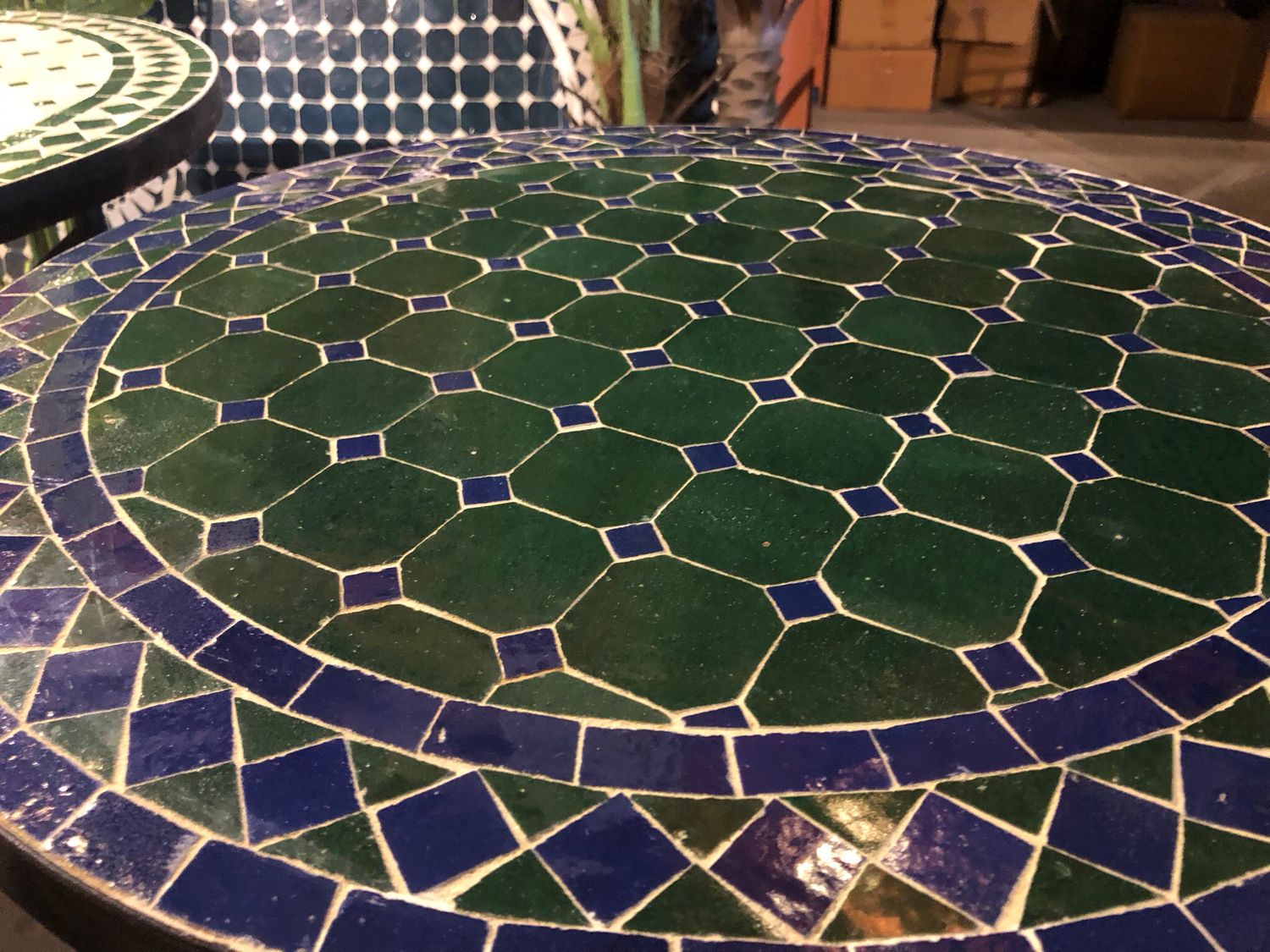 Marokkaanse Mozaiek tafel (blad) 60 cm Groen-Blauw Handgemaakt — detail 3