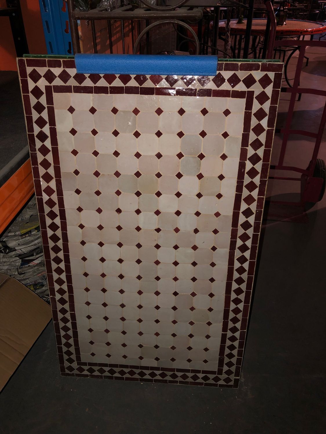 Handgemaakte Marokkaanse Mozaiek tafel (blad) - 100 x 60 cm Creme-Bordeauxrood Handgemaakt