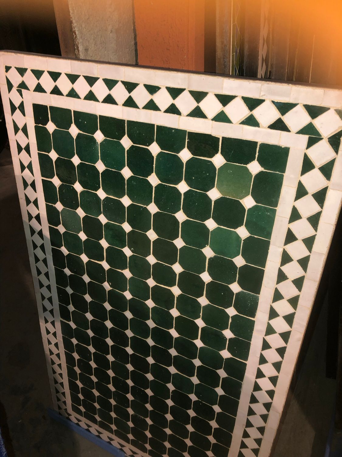 Handgemaakte Marokkaanse Mozaiek tafel (blad) - 100 x 60 cm  Groen-Wit Handgemaakt 