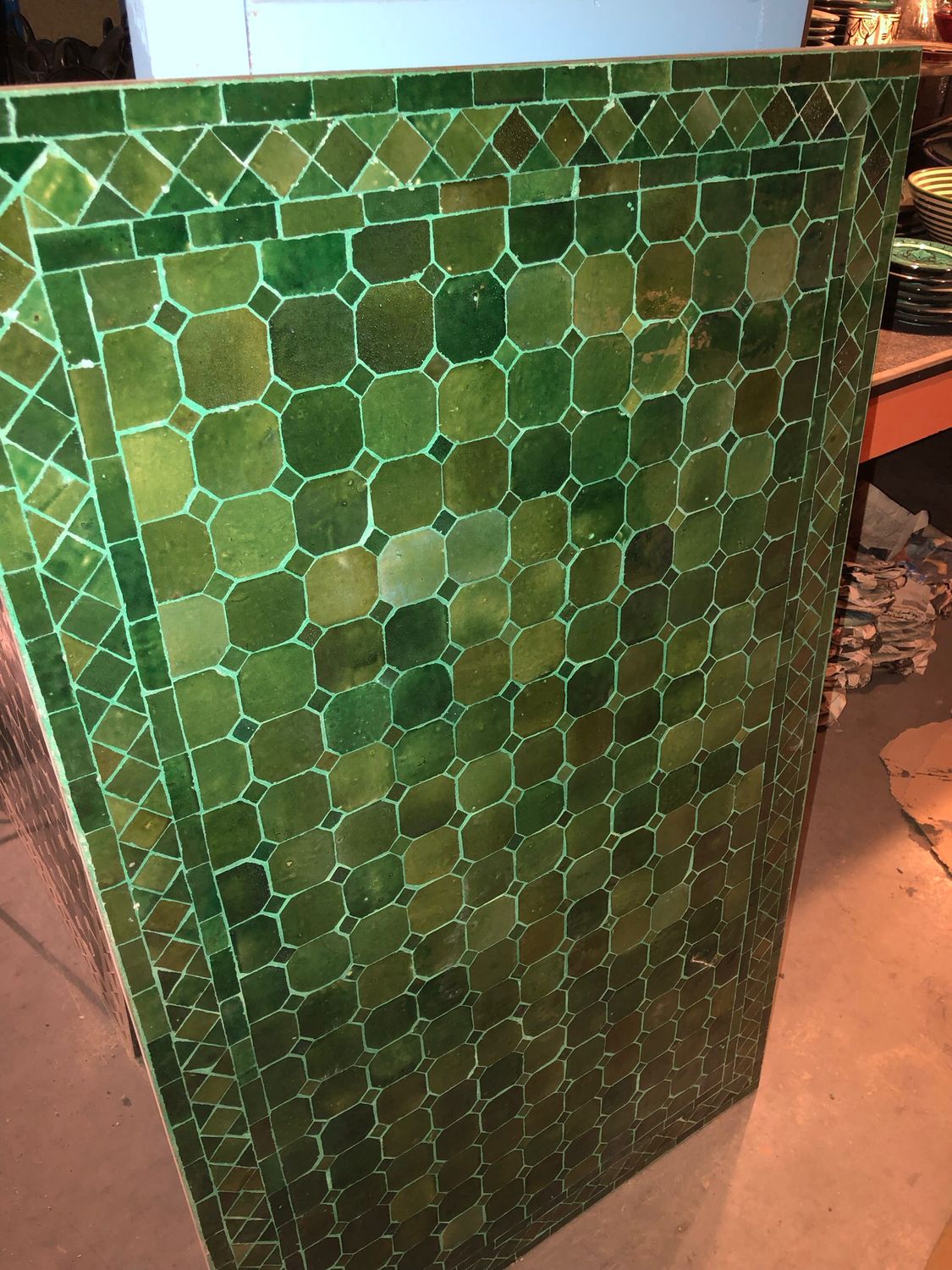 Handgemaakte Marokkaanse Mozaiek tafel (blad) - 120 x 70 cm  Tamegroute Groen Handgemaakt