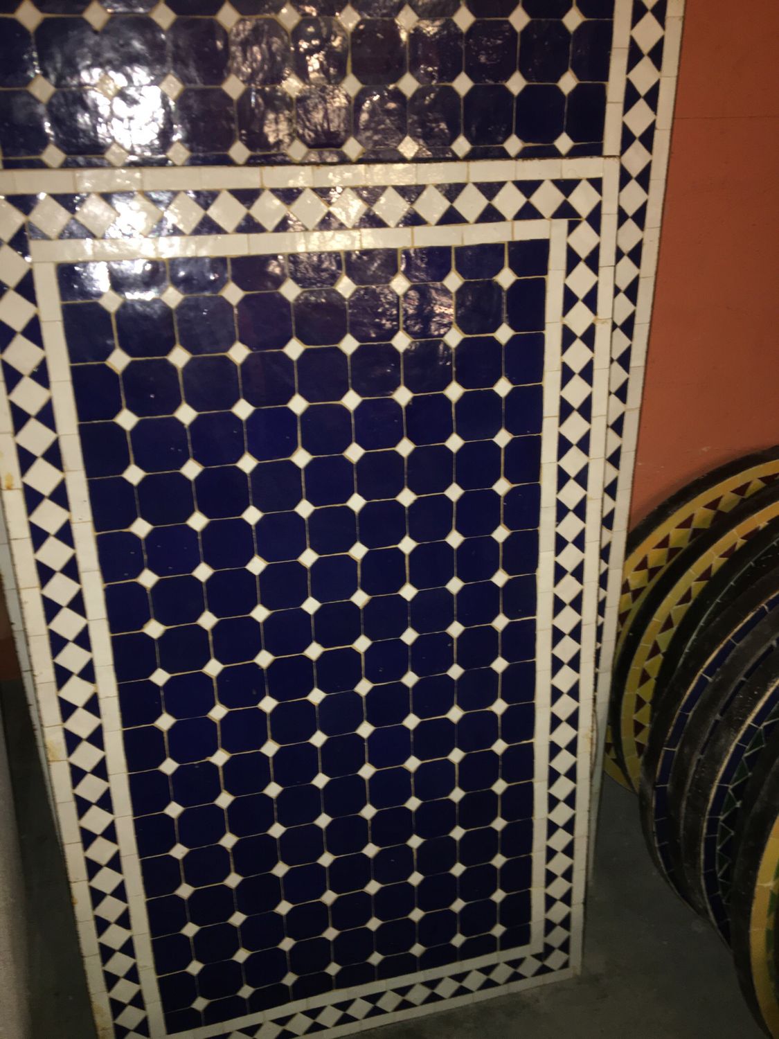 Handgemaakte Marokkaanse Mozaiek tafel (blad) - 120 x 70 cm   Blauw-Wit Handgemaakt