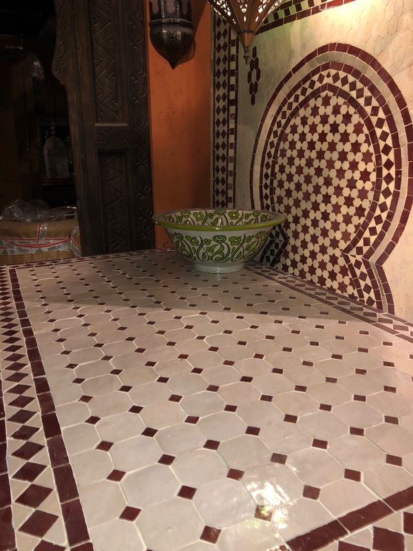 Handgemaakte Marokkaanse Mozaiek tafel (blad) - 120 x 70 cm Creme-Bordeauxrood  Handgemaakt