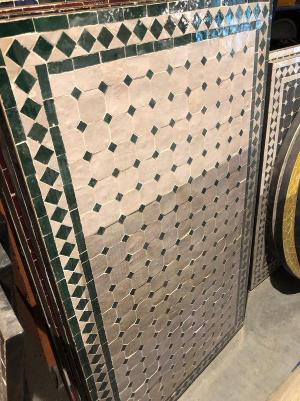 Handgemaakte Marokkaanse Mozaiek tafel (blad) - 120 x 70 cm Creme-Groen  Handgemaakt