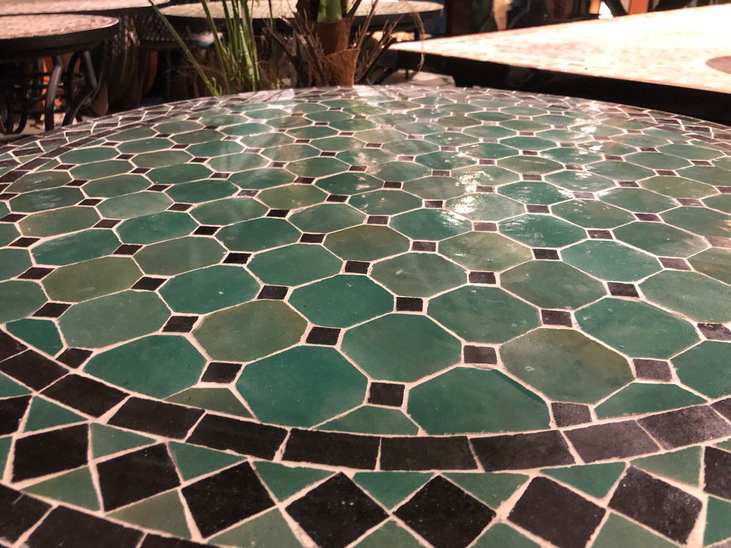 Marokkaanse Mozaiek tafel (blad) 80 cm Zeegroen-Zwart Handgemaakt N