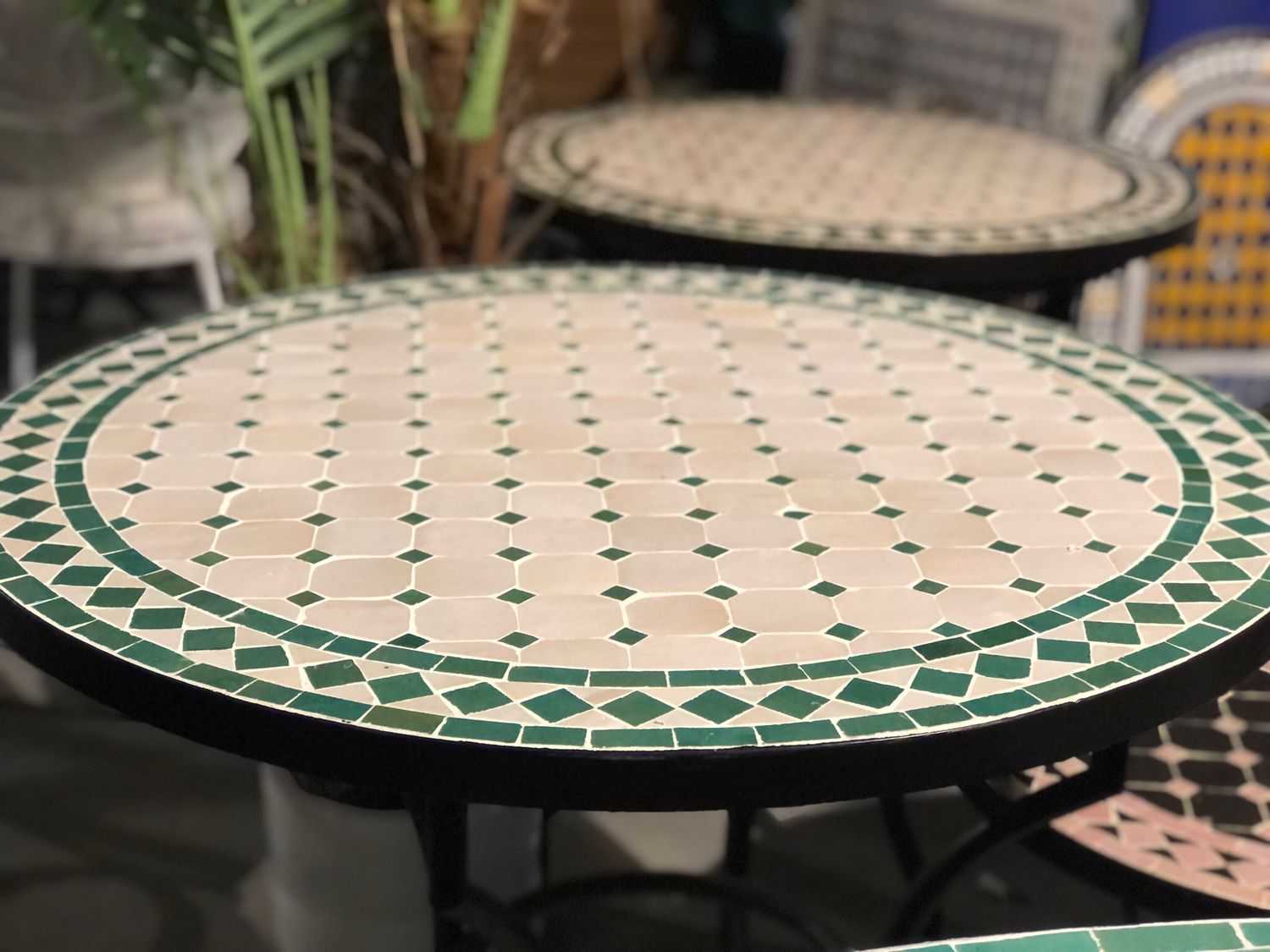 Marokkaanse Mozaiek tafel (blad) 80 cm Creme-Groen Handgemaakt N