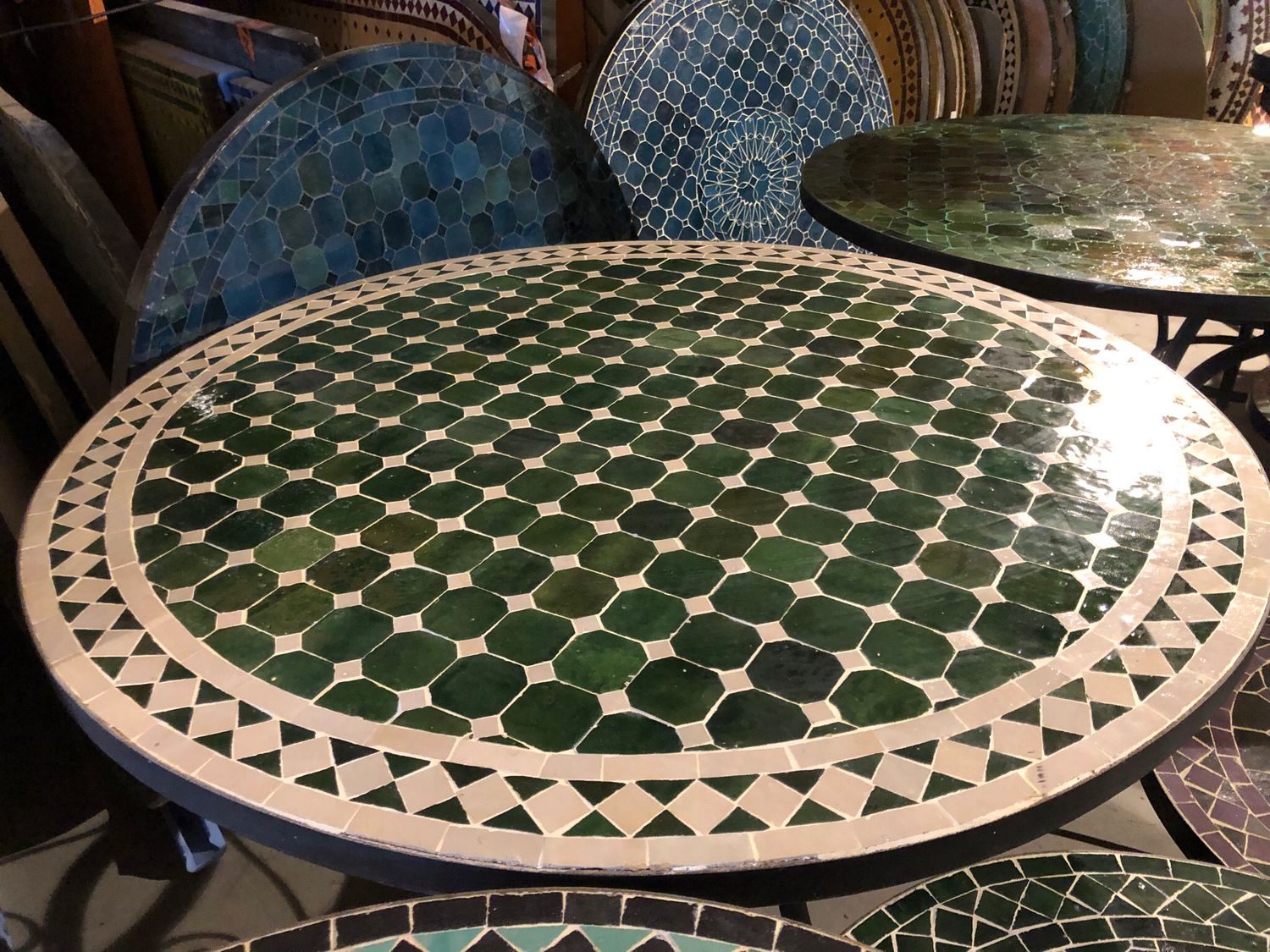 Marokkaanse Mozaiek tafel (blad) 100 cm Groen-Crème Handgemaakt N Marokkaanse Mozaiek tafel (blad) 100 cm Groen-Crème Handgemaakt N