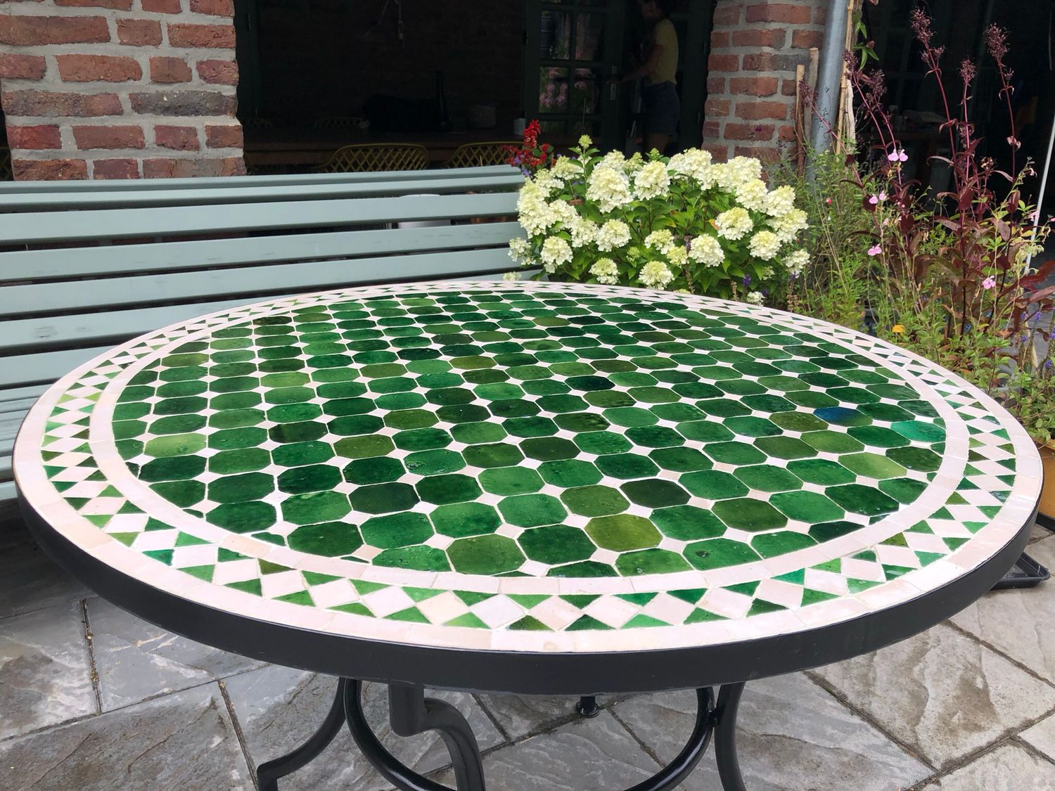 Marokkaanse Mozaiek tafel (blad) 100 cm Tamegroute groen-Crème Handgemaakt N 