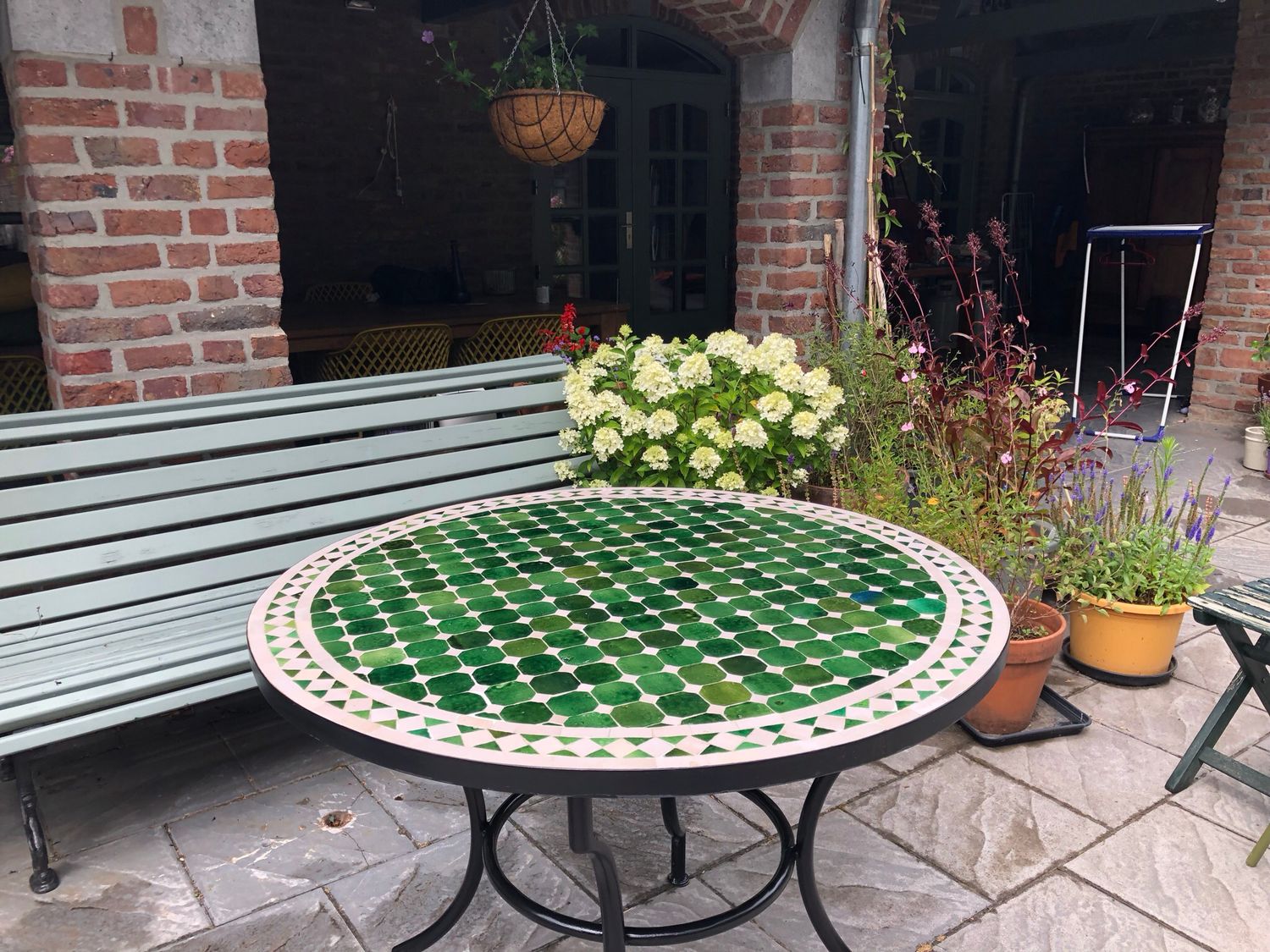 Marokkaanse Mozaiek tafel (blad) 100 cm Tamegroute groen-Crème Handgemaakt N — detail 3