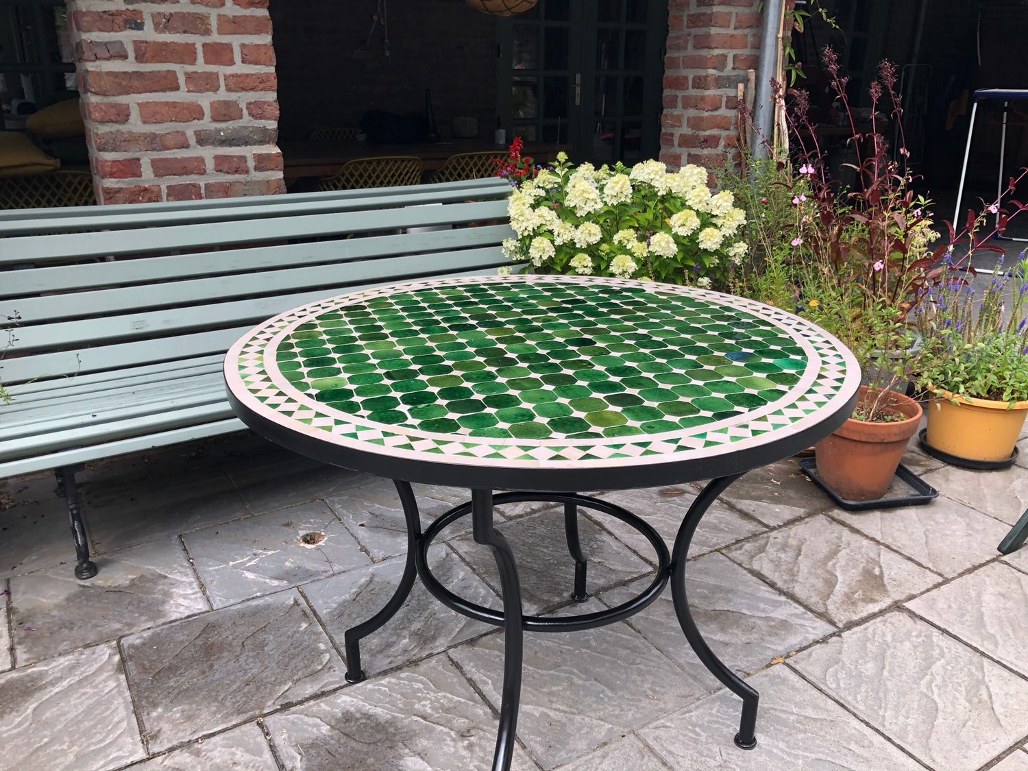Marokkaanse Mozaiek tafel (blad) 100 cm Tamegroute groen-Crème Handgemaakt N — detail 2