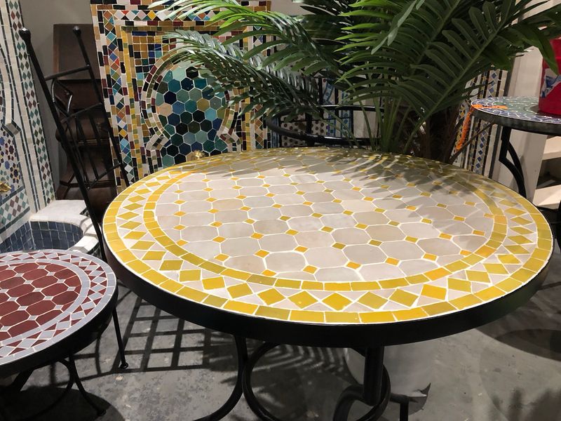 Marokkaanse Mozaiek tafel (blad) Creme- Geel 70 cm Handgemaakt N 