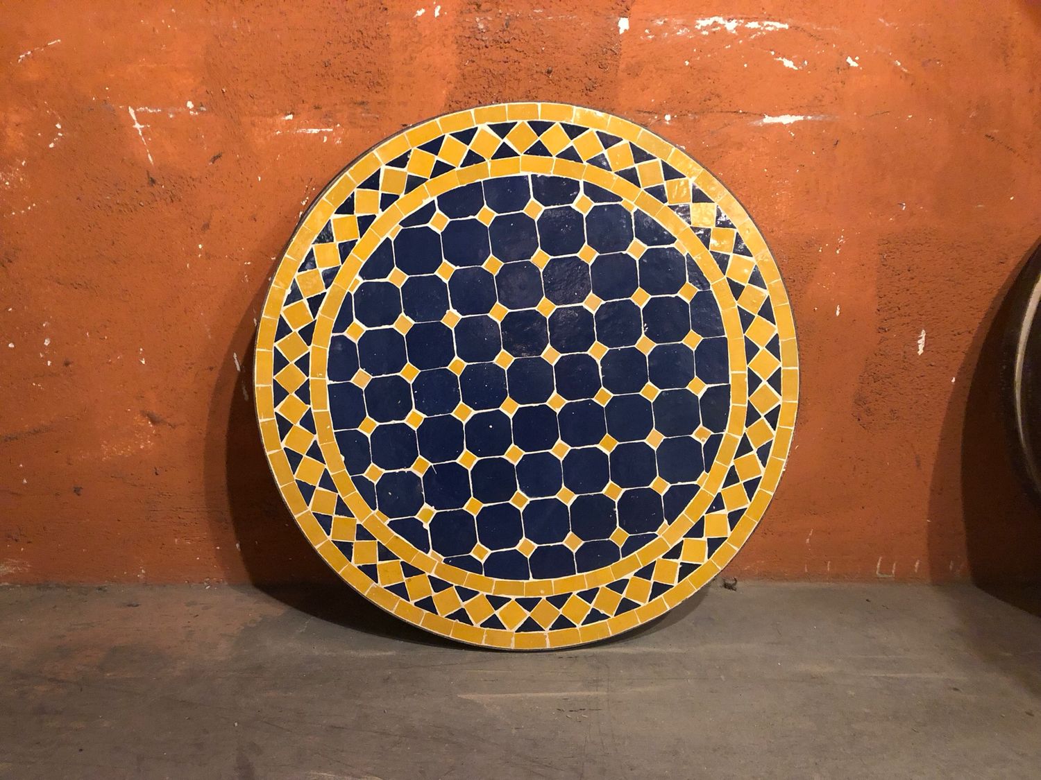 Marokkaanse Mozaiek tafel (blad) 60 cm Blauw-Geel Handgemaakt N