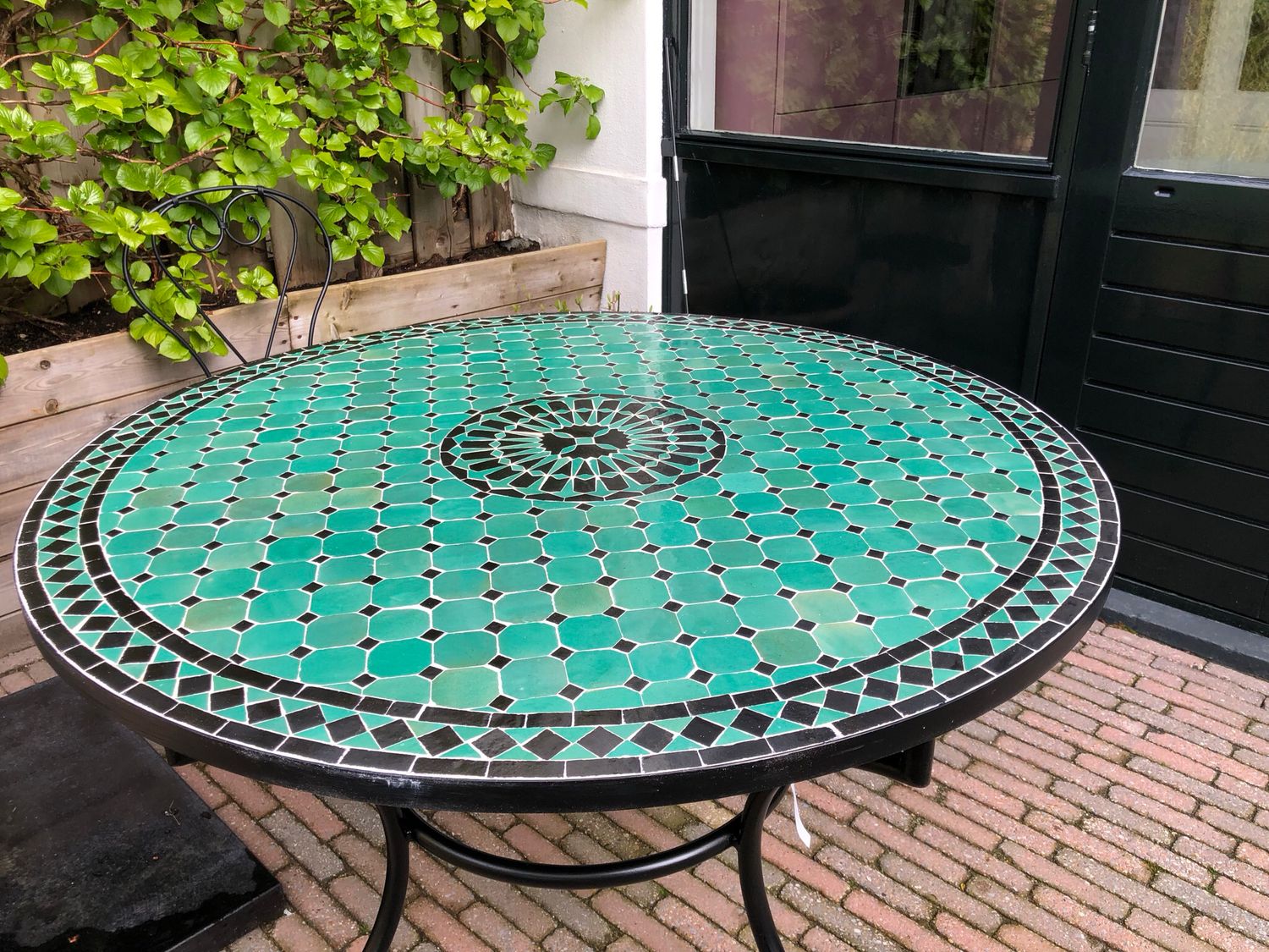 Marokkaanse Mozaiek tafel (blad) Met ROZET 120 cm Groen-Zwart N — detail 3