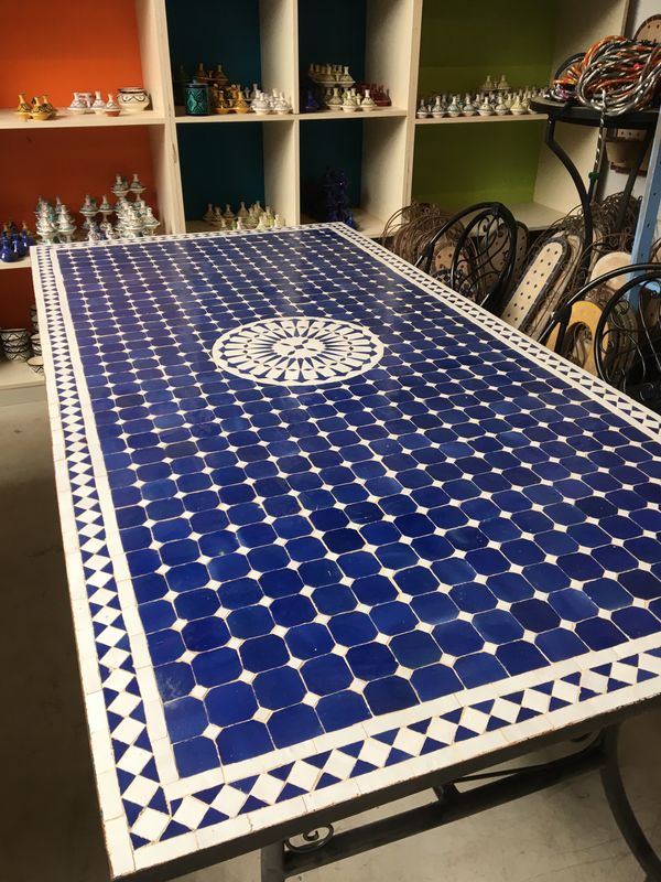 Marokkaanse Mozaiek tafel (blad) Met ROZET 200x100 cm Cement / Zeegroen-Zwart / 140 KG