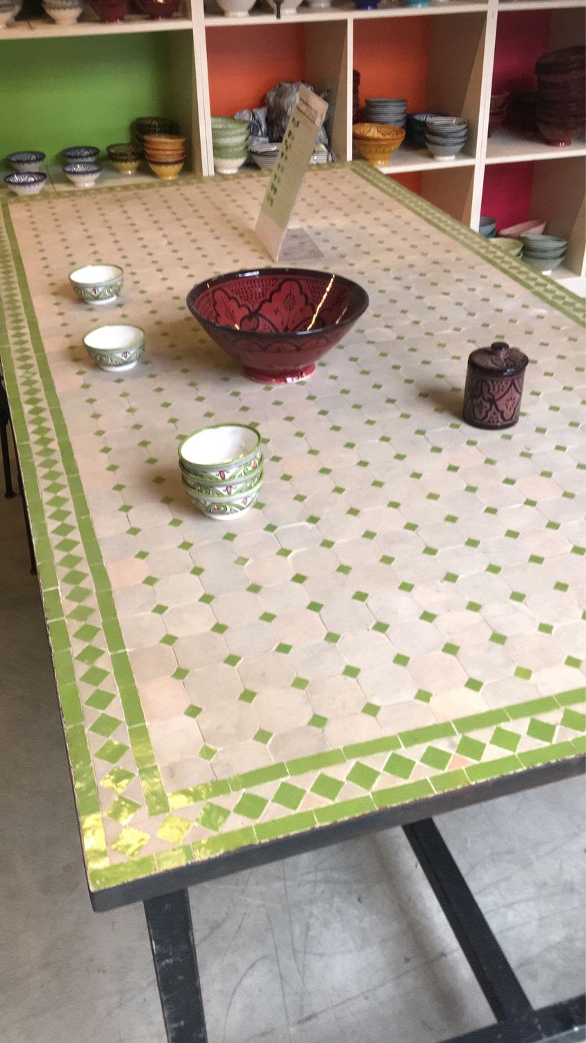 Marokkaanse Mozaiek tafel (blad) 200x100 cm Cement / Terra -Appelgroen / 140 KG