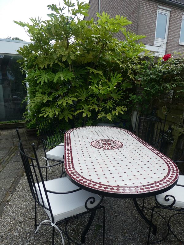 Marokkaanse Mozaiek tafel (blad) Met ROZET 200x100 cm Ovaal Cement / Terra - Bordeaurood 115 KG