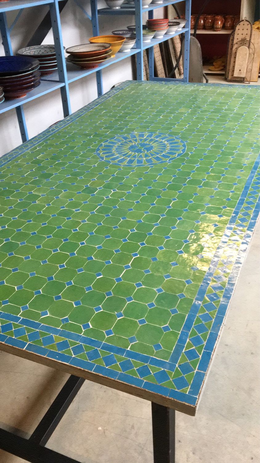 Marokkaanse Mozaiek tafel (blad) Met ROZET 200x100 cm Cement / Turqouise - Appelgroen / 140 KG Marokkaanse Mozaiek tafel (blad) Met ROZET 200x100 cm Cement / Turqouise - Appelgroen / 140 KG