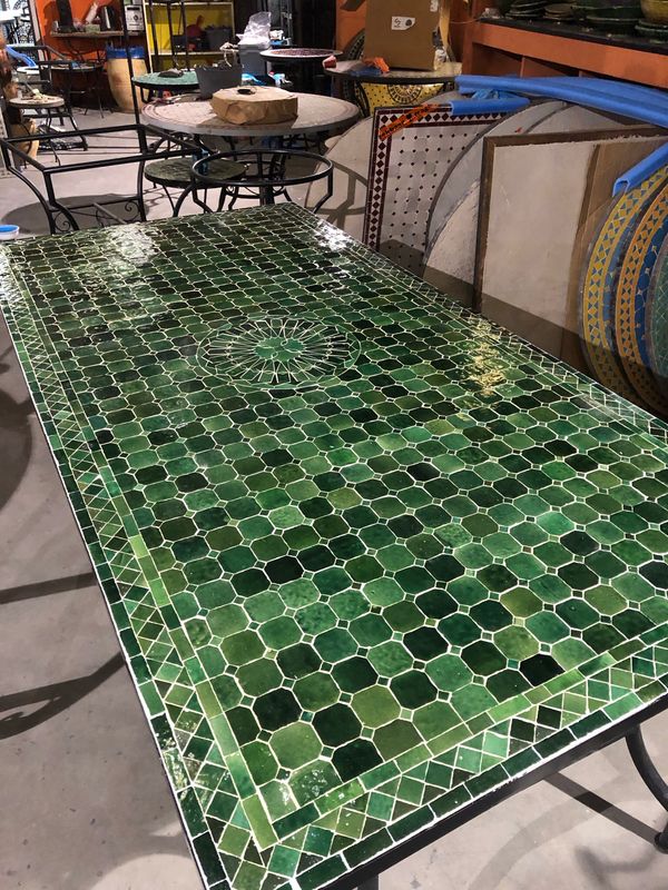 Marokkaanse Mozaiek tafel (blad) Met ROZET 200x100 cm Tamegroute Groen Lichtgewicht  / 50 KG