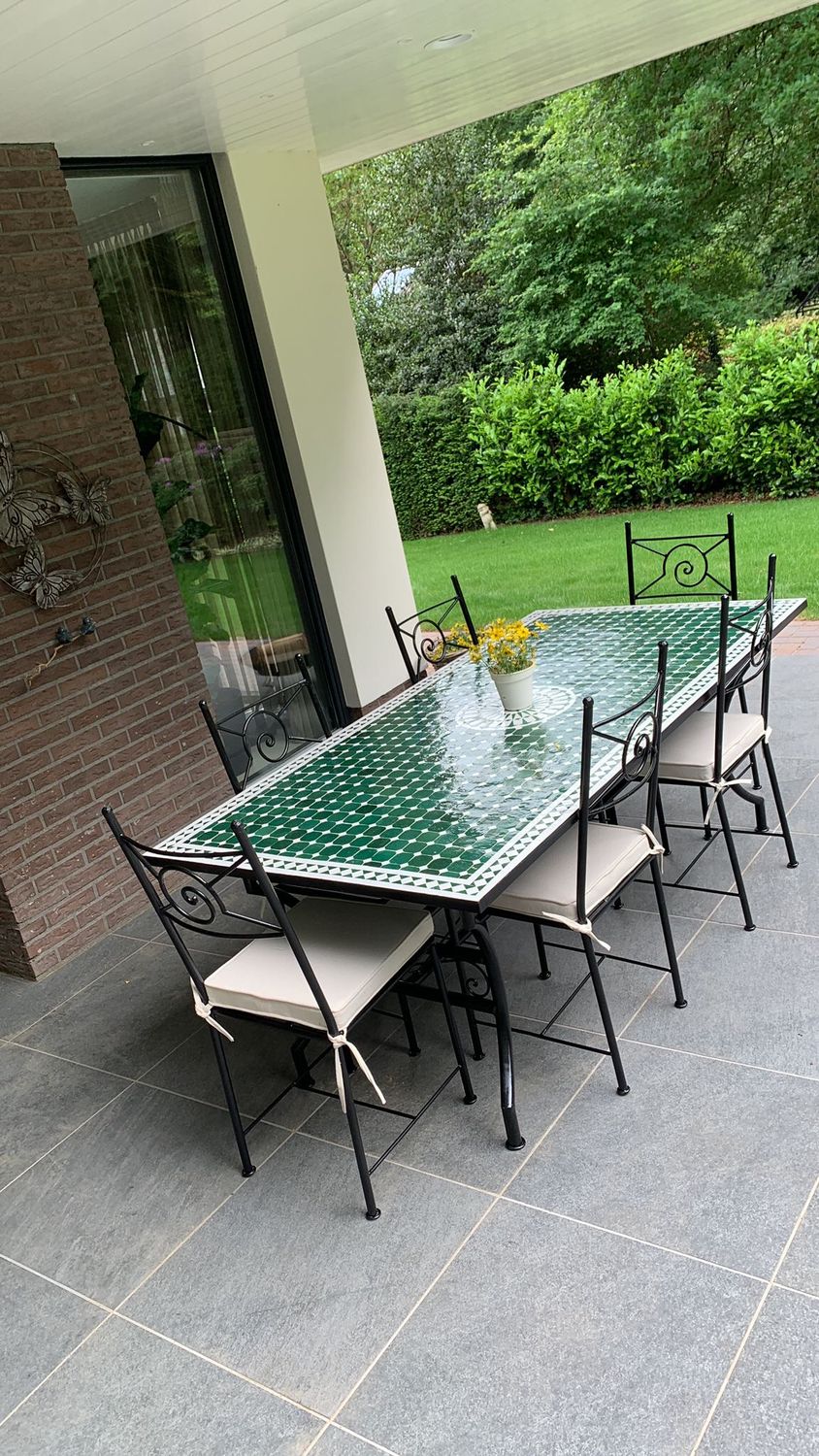 Marokkaanse Mozaiek tafel (blad) Met ROZET 200x100 cm Groen - Wit / Lichtgewicht / 50 KG — detail 3