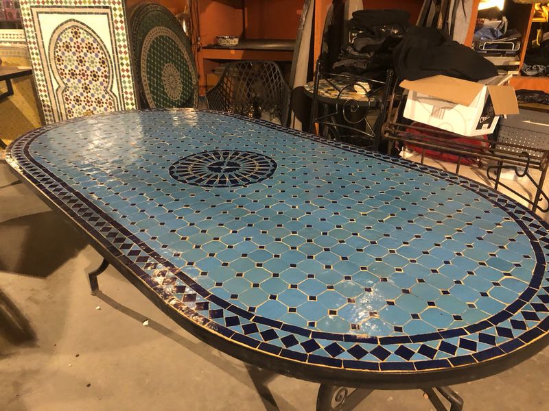 Marokkaanse Mozaiek tafel (blad) Met ROZET 200x100 cm Ovaal  Turqouise-Blauw/ Lichtgewicht  / 45 KG