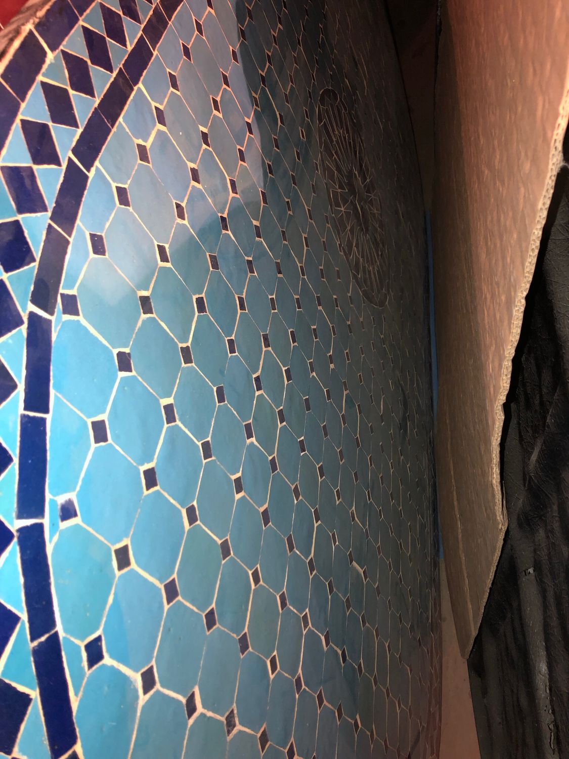 Marokkaanse Mozaiek tafel (blad) Met ROZET 200x100 cm Ovaal Turqouise-Blauw/ Lichtgewicht / 45 KG — detail 2