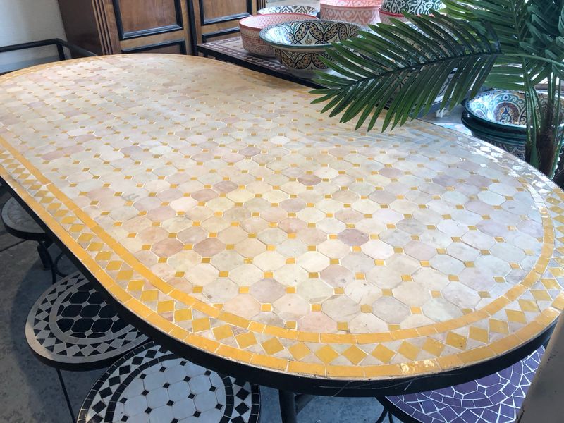 Marokkaanse Mozaiek tafel (blad) 200x100 cm Ovaal  Terracotta-Geel Lichtgewicht   / 45 KG
