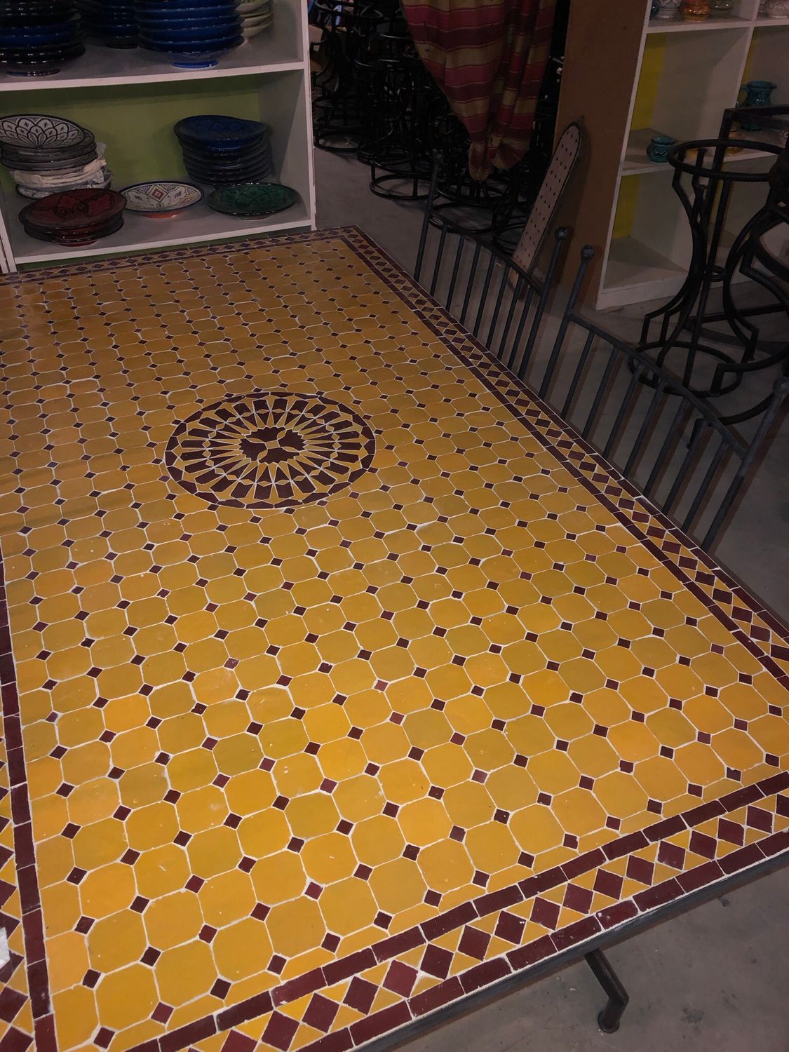 Marokkaanse Mozaiek tafel (blad) Met ROZET 200x100 cm Geel-Rood/ Lichtgewicht  / 45 KG