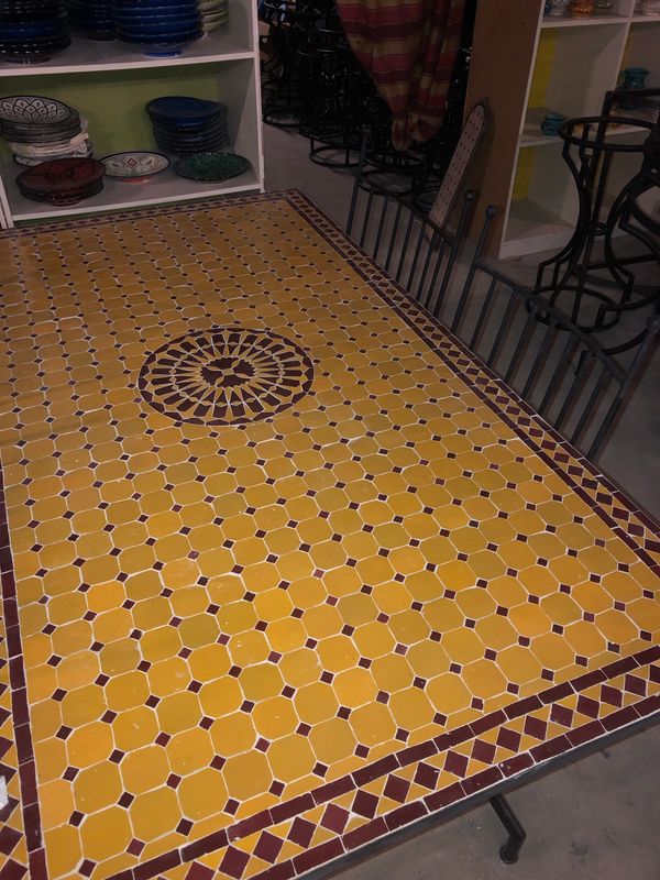 Marokkaanse Mozaiek tafel (blad) Met ROZET 200x100 cm Geel-Rood/ Lichtgewicht  / 45 KG