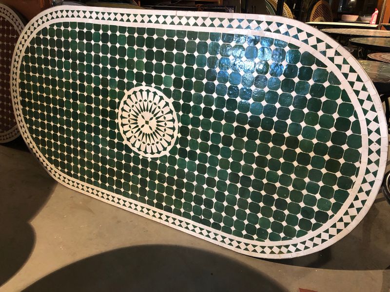 Marokkaanse Mozaiek tafel (blad) Met ROZET 200x100 cm Ovaal  Groen-Wit/ Lichtgewicht  / 45 KG