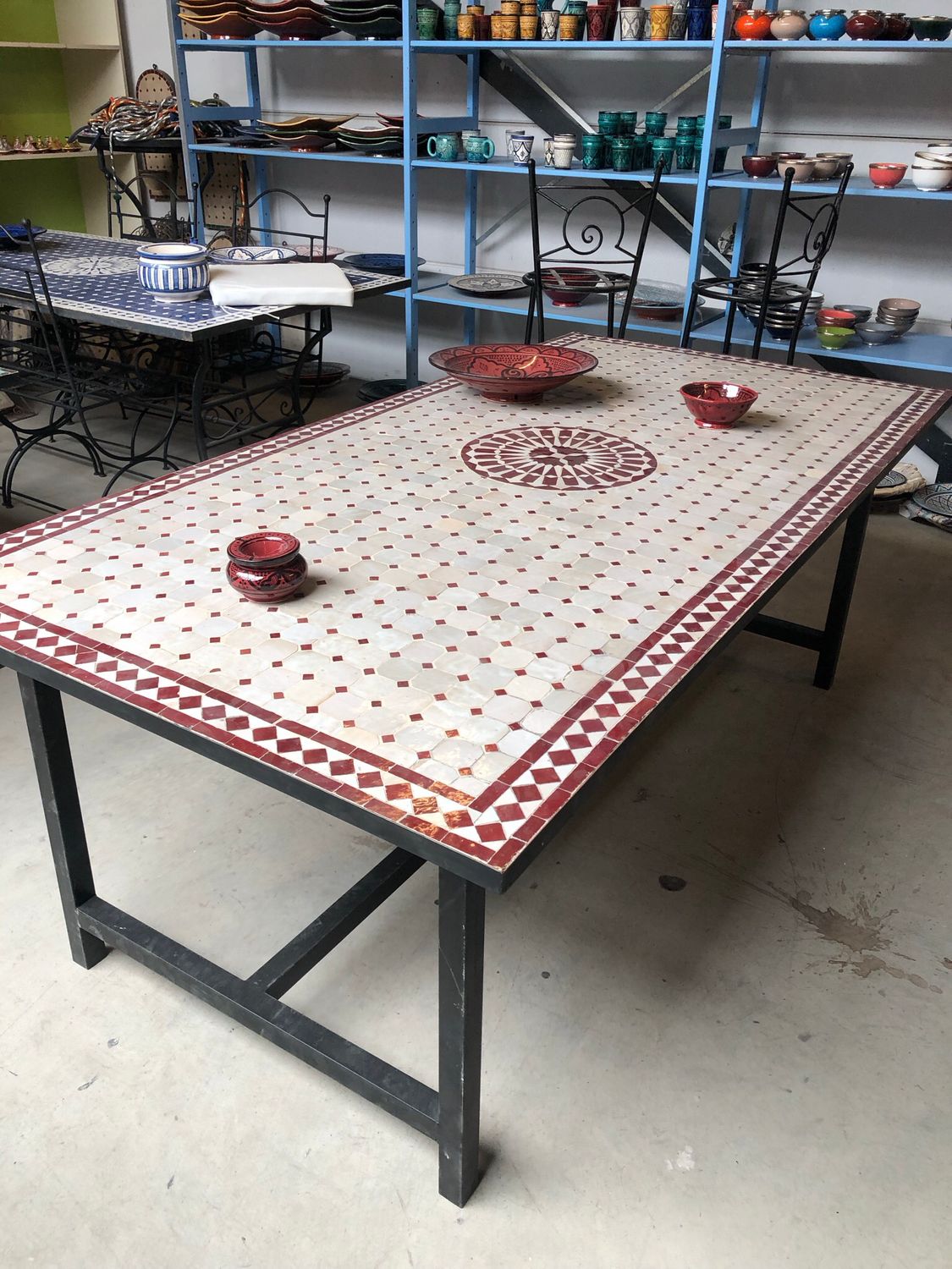 Marokkaanse Mozaiek tafel (blad) Met ROZET 200x100 cm Creme-Rood/ Lichtgewicht  / 39 KG