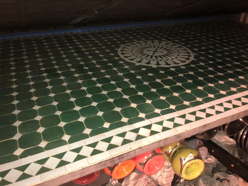 Marokkaanse Mozaiek tafel (blad) Met ROZET 200x100 cm Groen-wit/ Lichtgewicht  / 39 KG