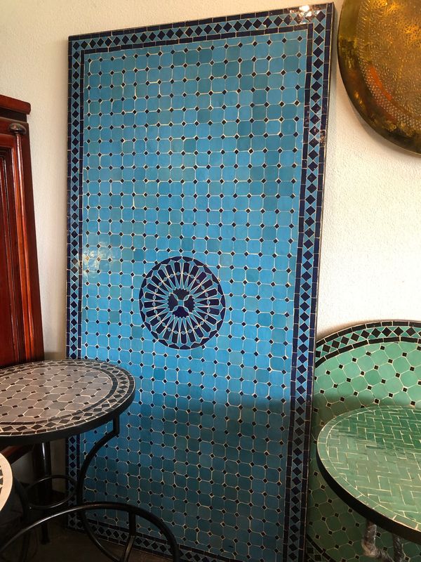 Marokkaanse Mozaiek tafel (blad) Met ROZET 200x100 cm Turqouise-Blauw / Lichtgewicht  / 50 KG