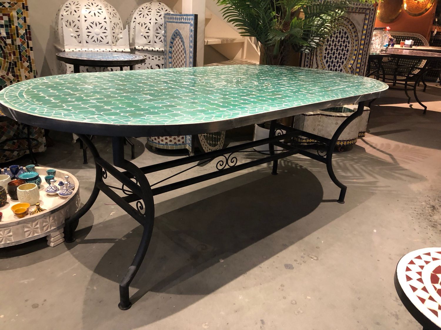 Marokkaanse Mozaiek tafel (blad) Met ROZET 200x100 cm Ovaal Zeegroen/ Lichtgewicht / 45 KG — detail 5