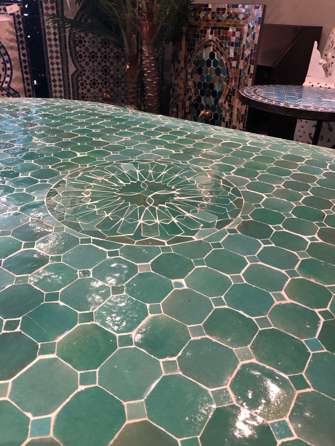 Marokkaanse Mozaiek tafel (blad) Met ROZET 200x100 cm Ovaal Zeegroen/ Lichtgewicht / 45 KG — detail 3