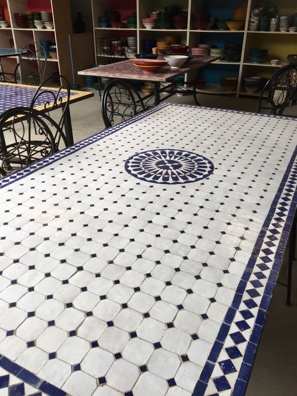 Marokkaanse Mozaiek tafel (blad) Met ROZET 200x100 cm Wit -Blauw/ Lichtgewicht  / 50 KG